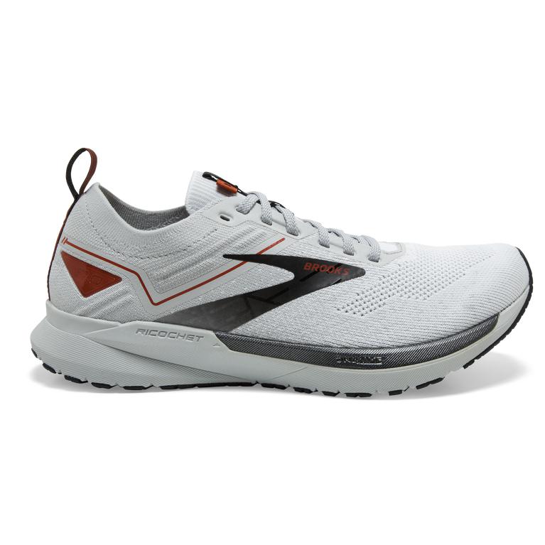 Brooks Men's Ricochet 3 Lightweight Road Running Shoes - White/Grey/Cinnabar (WJDZ17604)